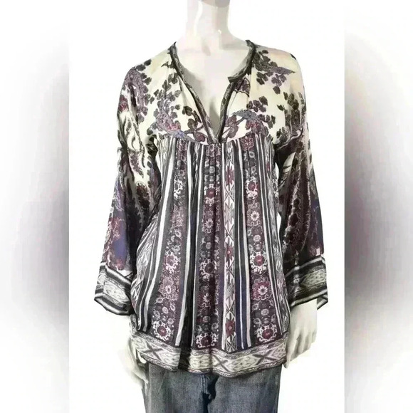 ISABEL MARANT  ETOILE Purple White Floral Paisley Boho Festival Viscose Top 2US - Picture 1 of 5